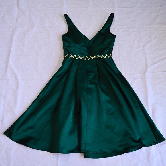 David’s Bridal Sleeveless Satin Mini Dress w/ Gold Leaf Waist – Size 0 - Picture 2 of 3